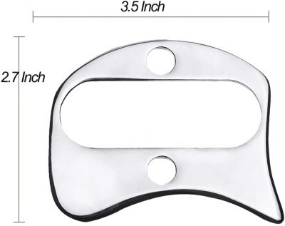 handheld stainless stell gua sha tool. 2.7" by 3.5"