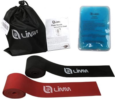 limm muscle floss; 2 bands red and black; 1 travel pouch; 1 hot/cold pacl