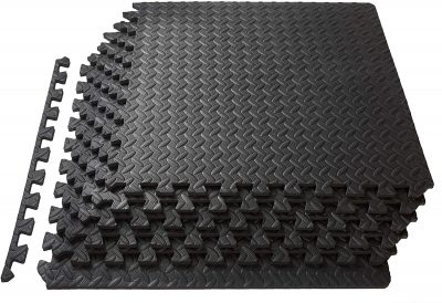 multiple stacked black matts with protruding edges that connect