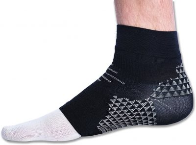 foot with black/white sock looking foot sleeve