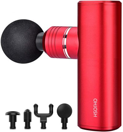 red small massage gun with multiple heads