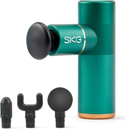 green skg handheld portable massager with multiple head options